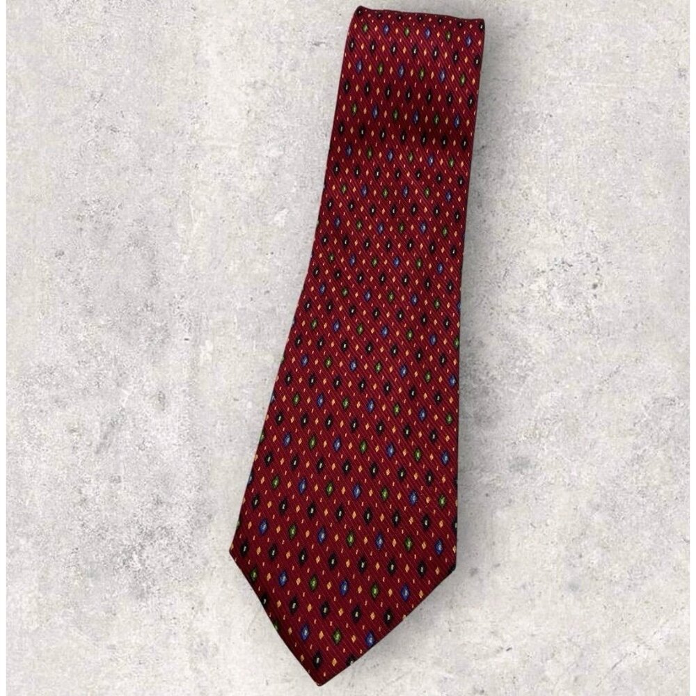 NEW SARTORI Silk Tie ITALY Burgundy Geometric W:4"
